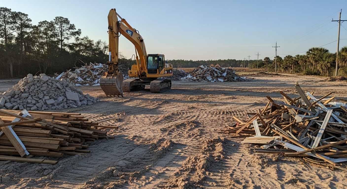 Demolition crew removing structure on residential property