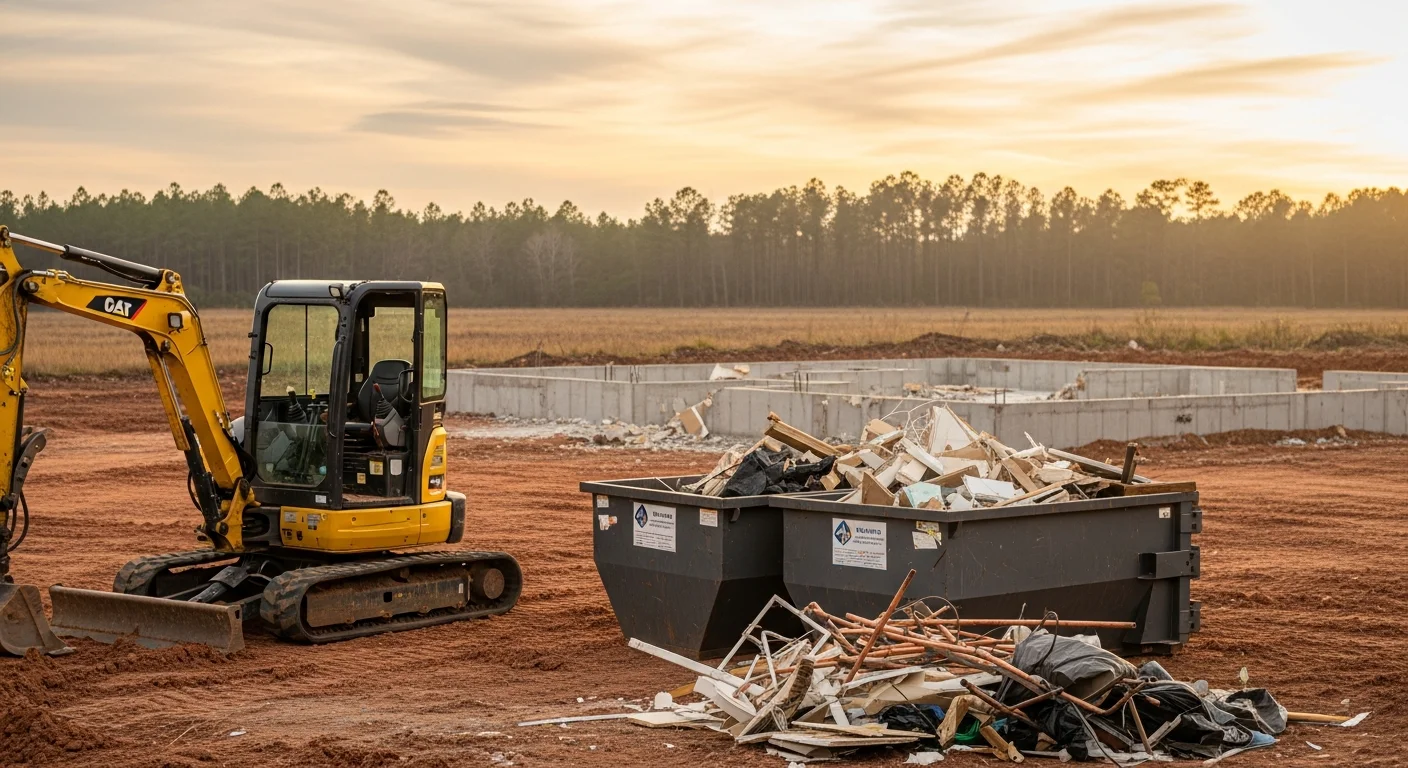 Demolition equipment clearing a residential lot in Myrtle Beach area