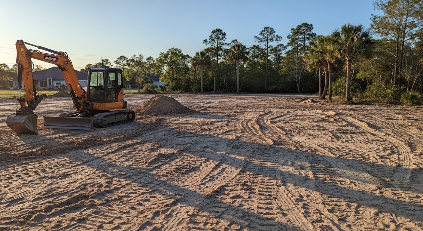 Excavator working on residential foundation site