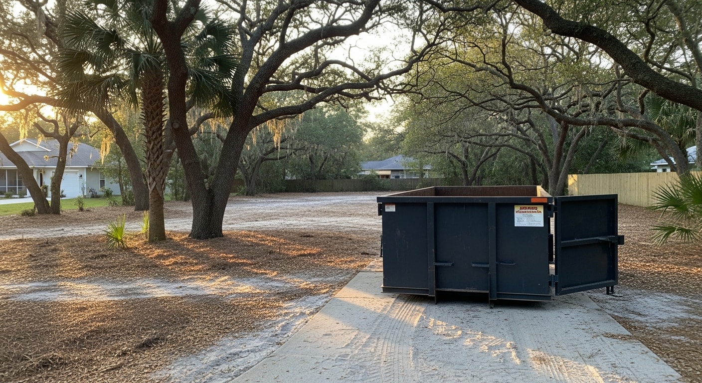 Dumpster rental on residential driveway