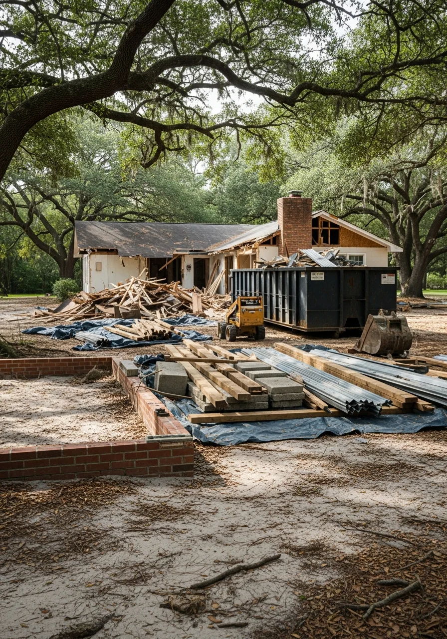 Residential demolition and debris removal equipment working in Aynor South Carolina